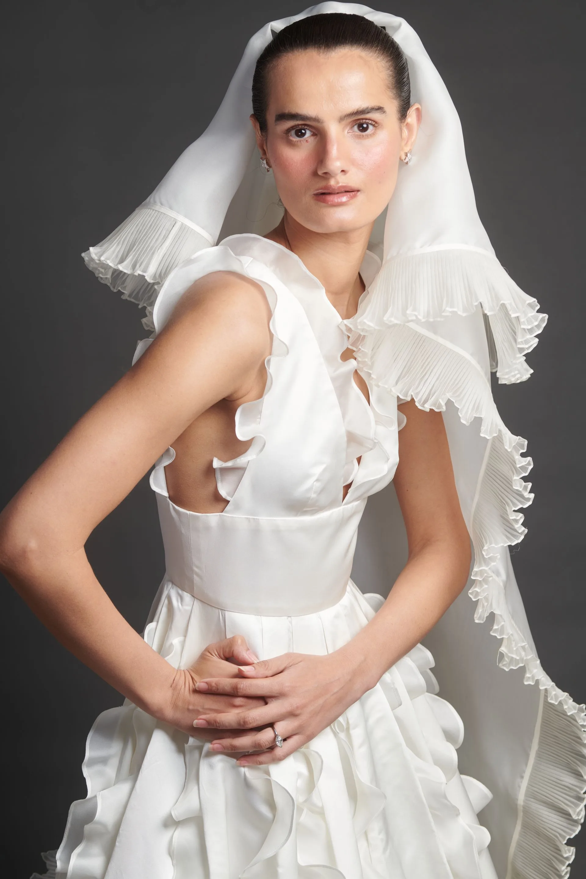 Image may contain Fereshteh Karimi Clothing Dress Fashion Face Head Person Photography Portrait and Formal Wear